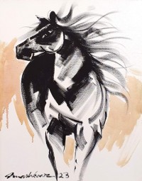 Mashkoor Raza, 18 x 24 Inch, Oil on Canvas, Horse Painting, AC-MR-624